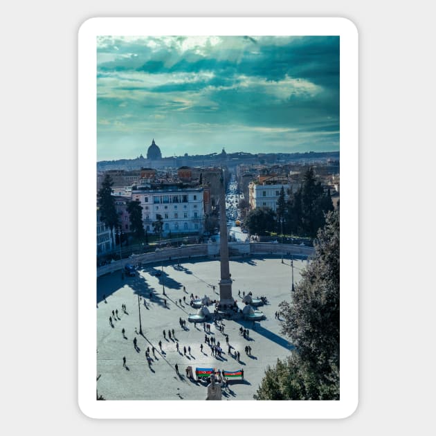 Scenic View of Piazza del Popolo Square from the Terrace of Pincio in Villa Borghese Sticker by stuartchard